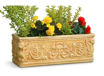 Cesta de flores, recipiente de flores, jardín, terraza, decoración, estatua, figuras, jardinera de flores.