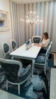 Mesa de comedor conjunto de mesa + 4 sillas silla de diseñador conjunto de sillas con respaldo.