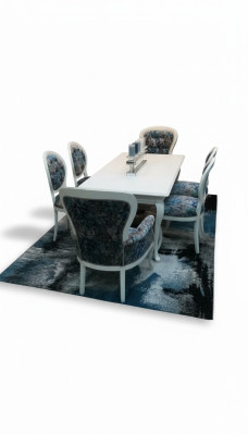Mesa de comedor conjunto de mesa + 4 sillas silla de diseñador conjunto de sillas con respaldo.