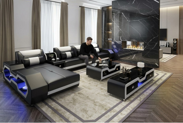 Sofá de esquina de lujo noble, sofá de salón multifuncional, sofá con luces USB.