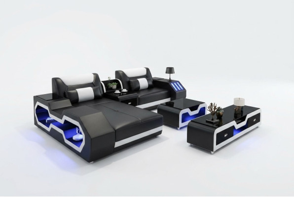 Sofá de esquina de lujo noble, sofá de salón multifuncional, sofá con luces USB.