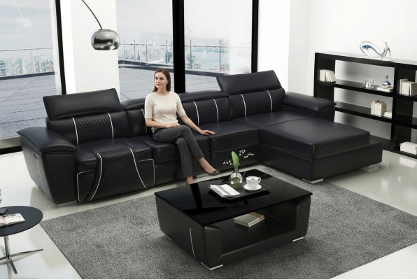 Sofá de cuero Sofá Sofá de diseño Sofá de cuero Sofás Sofá en forma de L Sofá G8048C Negro