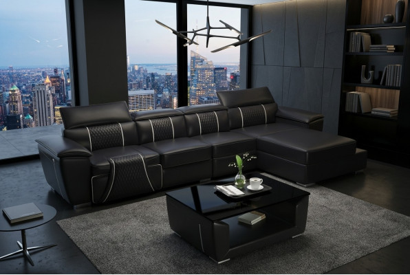 Sofá de cuero Sofá Sofá de diseño Sofá de cuero Sofás Sofá en forma de L Sofá G8048C Negro