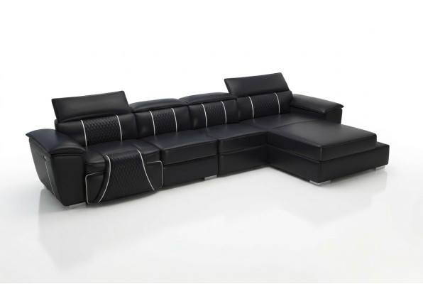 Sofá de cuero Sofá Sofá de diseño Sofá de cuero Sofás Sofá en forma de L Sofá G8048C Negro
