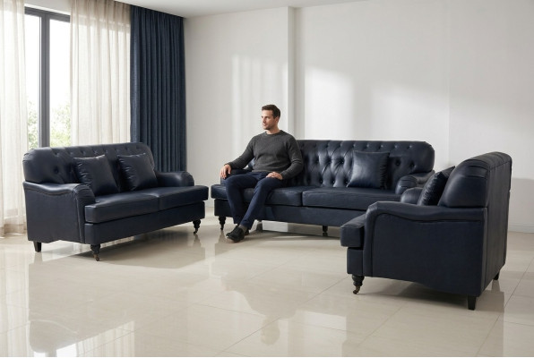 Sofá Chesterfield de cuero, juegos de sofá elegantes de lujo para sala de estar moderna diseño.