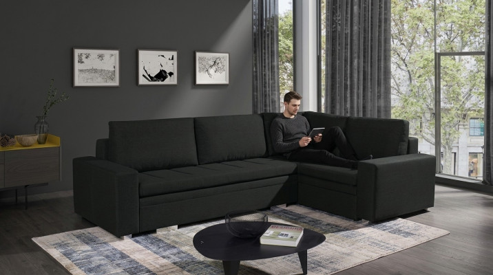 Sofá de esquina moderno para la sala de estar en tela con sofá cama, sofá seccional acolchado.