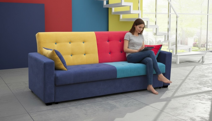 Sofá cama de tela Sofá Sofá Textil Conjunto de tapicería Función de cama 3 plazas Nuevo