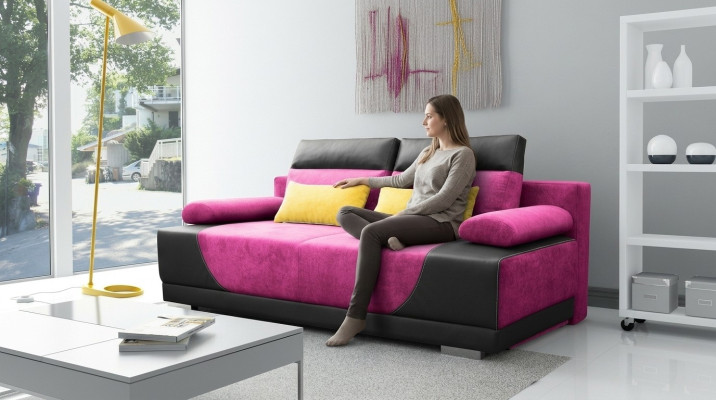 Sofá cama de tela nuevo con función de cama, sofá de 3 plazas y cojines de tela.