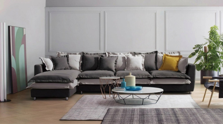 Sofá de esquina de tela con cojines de asiento, conjunto de sofás para la sala de estar.