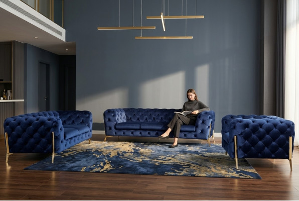 Tela de lujo para sofá tapizado de cojines 3+1, juego de salón Chesterfield.