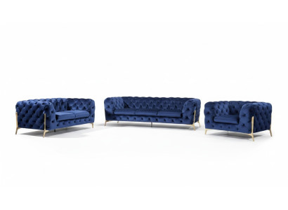 Tela de lujo para sofá tapizado de cojines 3+1, juego de salón Chesterfield.