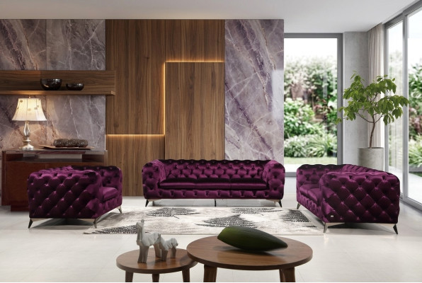 Lujo de alta calidad Sofá Sofá Asiento 3+2+1 Set Chesterfield Lila Nuevo