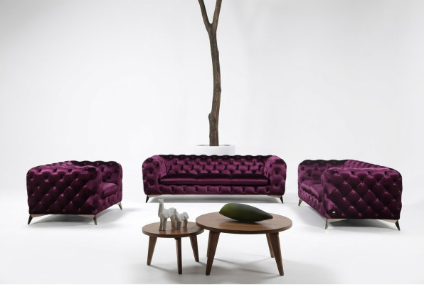 Lujo de alta calidad Sofá Sofá Asiento 3+2+1 Set Chesterfield Lila Nuevo
