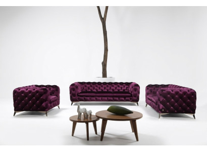 Lujo de alta calidad Sofá Sofá Asiento 3+2+1 Set Chesterfield Lila Nuevo