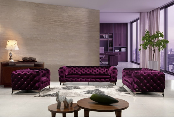 Sofá grande XXL Chesterfield 3 plazas tapizado sillón asiento tres textil tela.