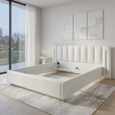 Diseño de cama de cuero con estructura de cama doble para dormitorio de hotel moderno.