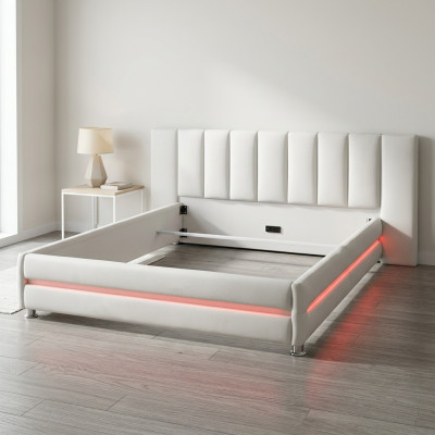 Diseño de cama de lujo doble de piel, marco de hotel moderno para dormitorio matrimonial.