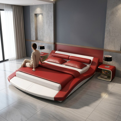 Diseño de cama de cuero de hotel de lujo para habitación doble moderna.