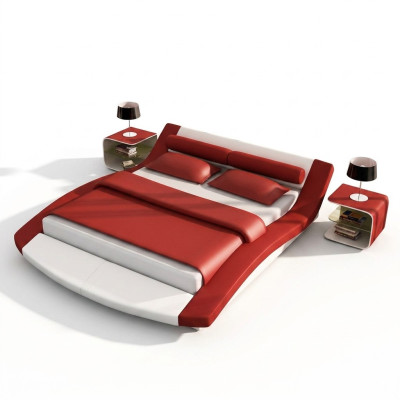 Diseño de cama de cuero de hotel de lujo para habitación doble moderna.