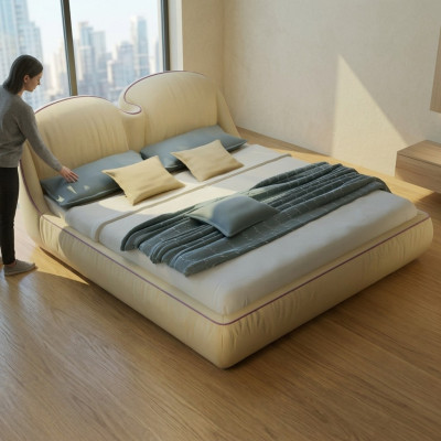 Diseño de camas de cuero Cama doble Lujo Matrimonial Moderno Estructura de hotel para dormir