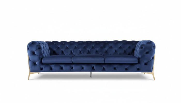Sofá Chesterfield con conjunto de tapicería XXL en textil azul de 3+3 diseñadores.