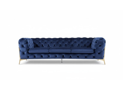 Sofá Chesterfield con conjunto de tapicería XXL en textil azul de 3+3 diseñadores.