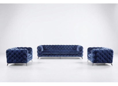Sofá Chesterfield Sofá Tapizado XXL Conjunto Textil 2+1+1 Sofás de diseñador