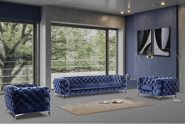 Sofá Chesterfield azul conjunto de tapicería textil 2+2 muebles de diseñador