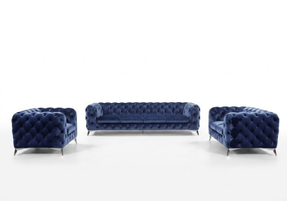 Sofá Chesterfield azul conjunto de tapicería textil 2+2 muebles de diseñador