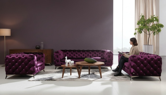Sofá Chesterfield Couch XXL Conjunto Grande de Tela 3+1+1 de sofás de diseñador Acolchados