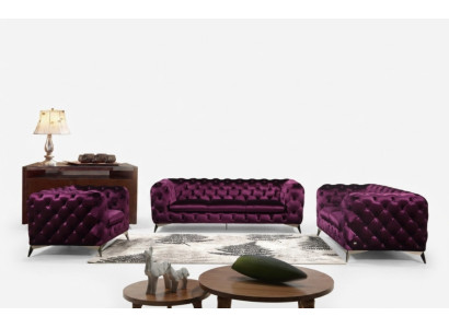 Sofá Chesterfield Couch XXL Conjunto Grande de Tela 3+1+1 de sofás de diseñador Acolchados