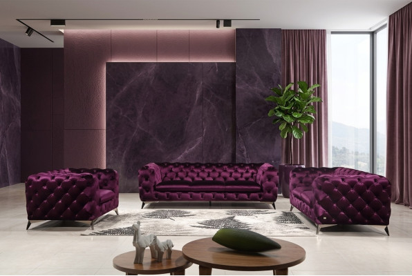 Sofá Chesterfield acolchado XXL con tapizado de tela 2+1+1 de diseñador