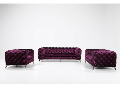 Sofá Chesterfield acolchado XXL con tapizado de tela 2+1+1 de diseñador