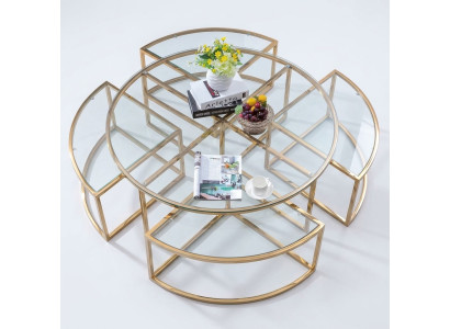 Sofá redondo de diseño, mesa de sofá de acero inoxidable, diseño redondo para el hogar.