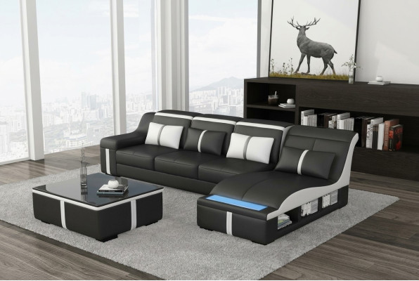 Sofá de esquina, sofá, sillón de esquina, asiento en forma de L, conjunto de cuero para sala de estar.