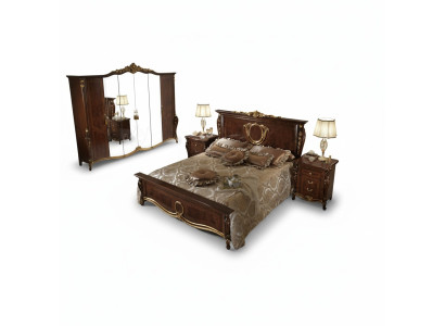 Cama doble Cama Madera Diseño Camas Estilo antiguo Barroco Rococó 2 mesitas de noche Nuevas