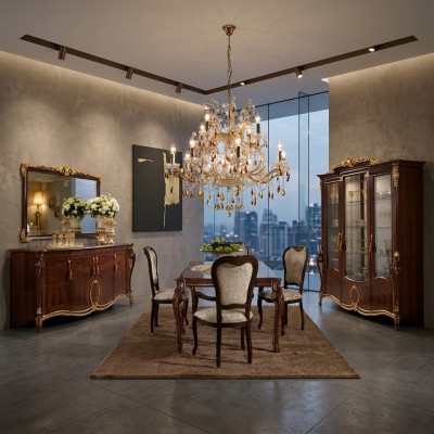 arredoclassic™ Muebles de lujo para el comedor Vitrina Mesa Cómoda 8 piezas.