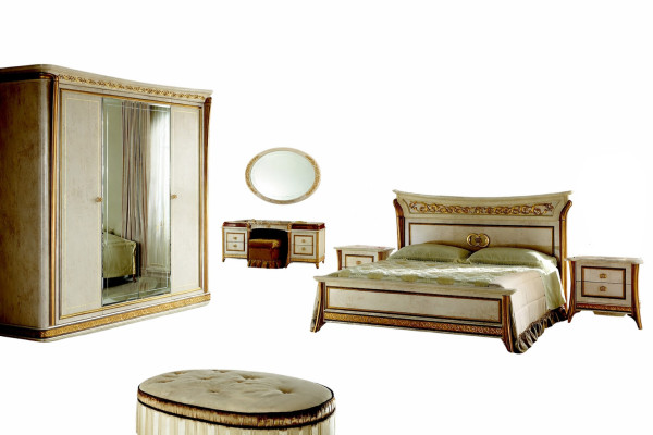 Cama + mesita de noche real Dormitorio Cama tapizada Muebles de diseño rococó
