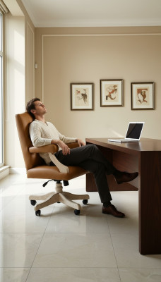 Silla de oficina para jefe con diseño barroco rococó de cuero.