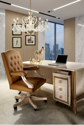 Silla de oficina para jefe con diseño barroco rococó de cuero.