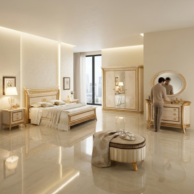 arredoclassic™ Conjunto de dormitorio Melodia estilo barroco rococó, cama y mesita de noche de 6 piezas.