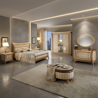 arredoclassic™ Conjunto de dormitorio Melodia estilo barroco rococó, cama y mesita de noche de 6 piezas.