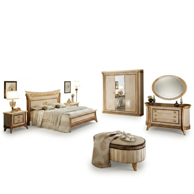 arredoclassic™ Conjunto de dormitorio Melodia estilo barroco rococó, cama y mesita de noche de 6 piezas.