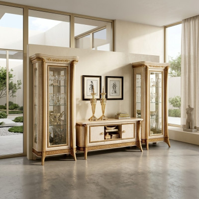 Mueble de salón, vitrina, cómoda, armario, aparador, barroco, rococó, modernismo.