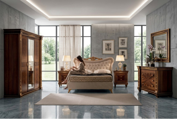 arredoclassic™ Conjunto de dormitorio Modigliani estilo barroco rococó Cama Mesita de noche 4 piezas.