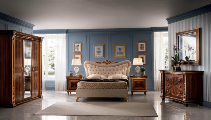 arredoclassic™ Conjunto de dormitorio Modigliani estilo barroco rococó Cama Mesita de noche 4 piezas.