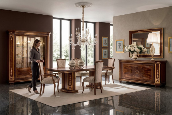 Muebles mesa + 6 sillas Conjunto de comedor de madera completo Barroco
