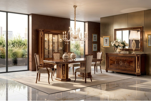 Muebles mesa + 6 sillas Conjunto de comedor de madera completo Barroco