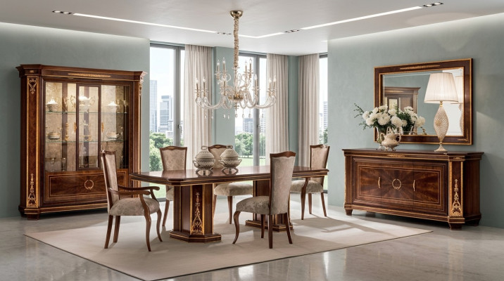 Muebles Mesa + 8x Juego de sillas Conjunto de comedor de madera completo Barroco