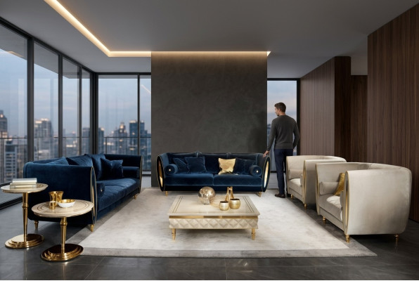 Conjunto de sofás sofá sofá 3 + 3 salón diseñador muebles barrocos clásicos